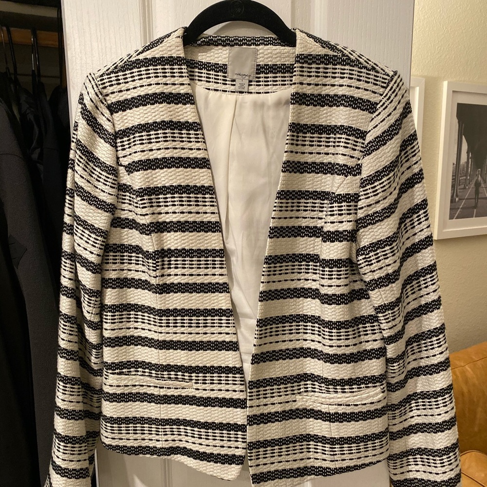 Halogen Black and White Stripe Blazer, Size Small